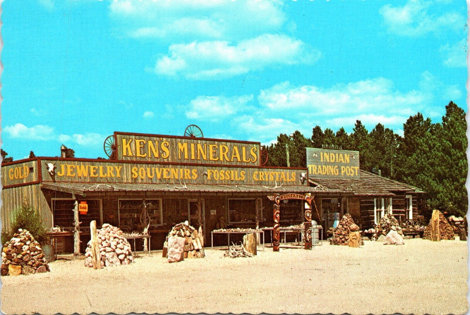 Ken's Minerals Indian Trading Post East Custer, South Dakota Postcard