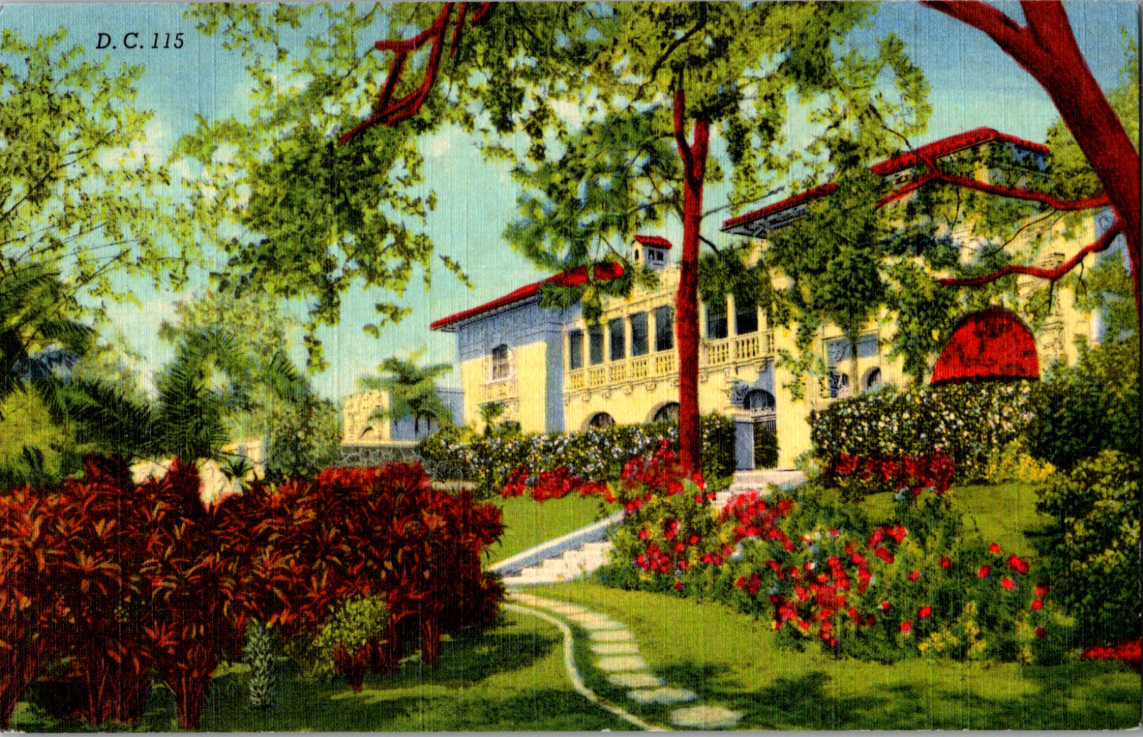 Vintage 1940\'s A Beautiful Estate, Coconut Grove, Miami Florida FL Postcard 