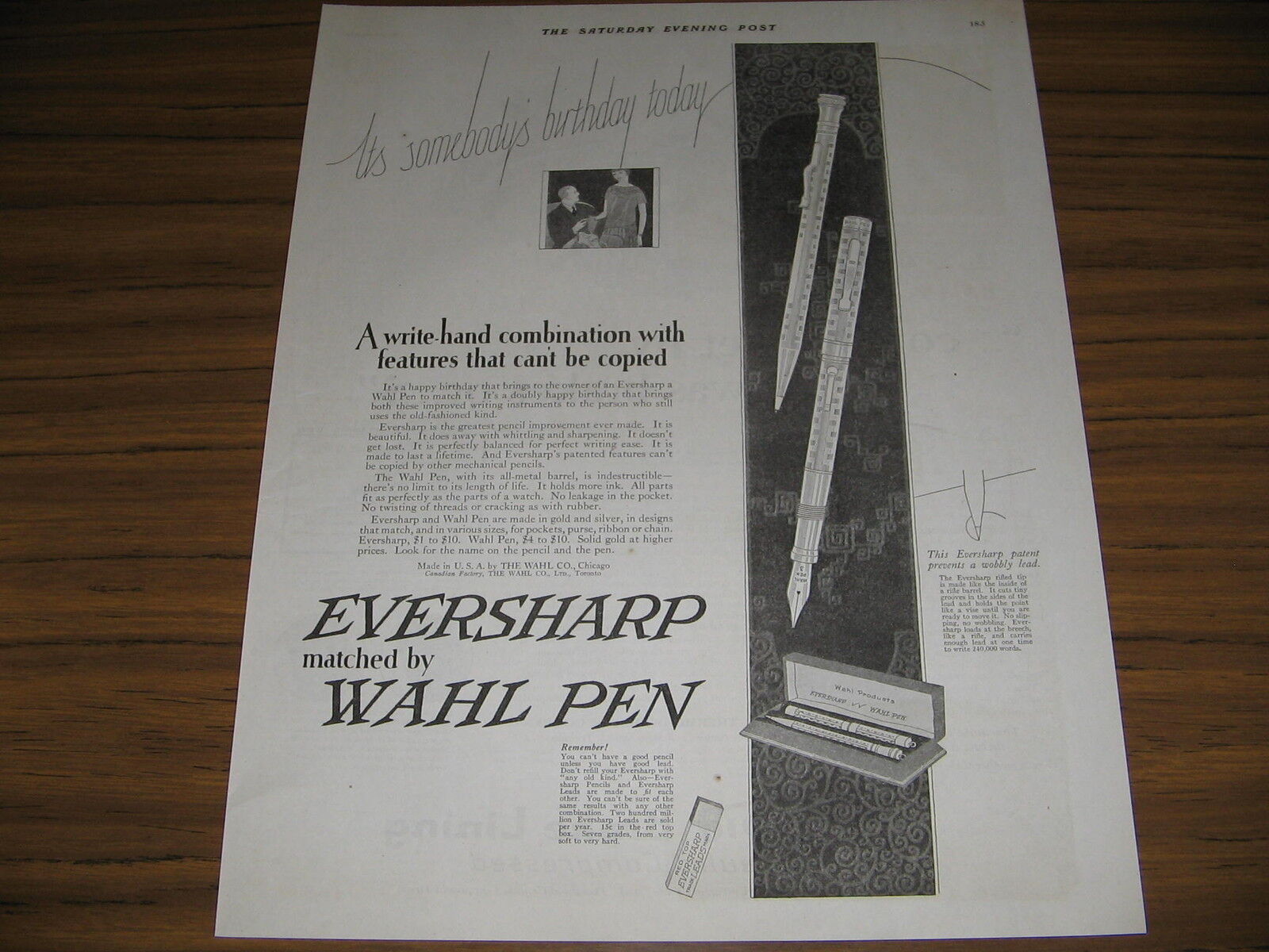 1923 Vintage Ad Eversharp and Wahl Pens The Wahl Co, Chicago,IL