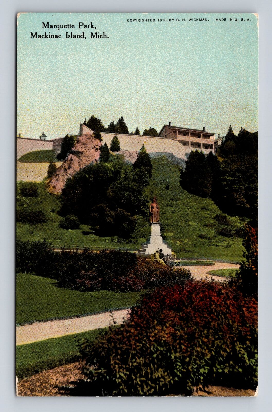 Mackinac Island MI-Michigan, Panoramic View Marquette Park, Vintage Postcard