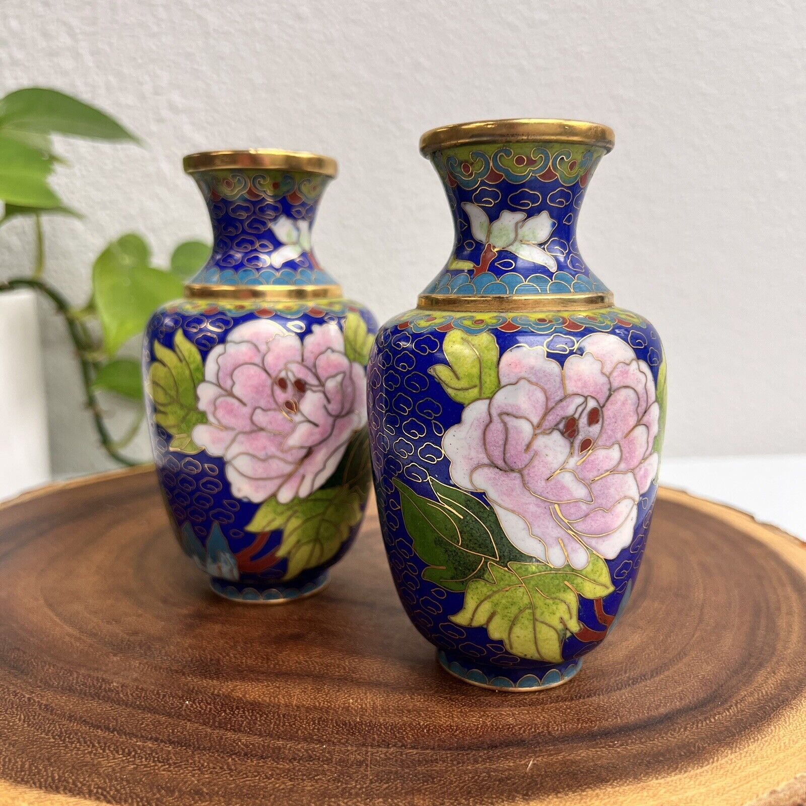 Vintage Asian Colorful Cloisonné Enamel Brass Floral Vase 5\