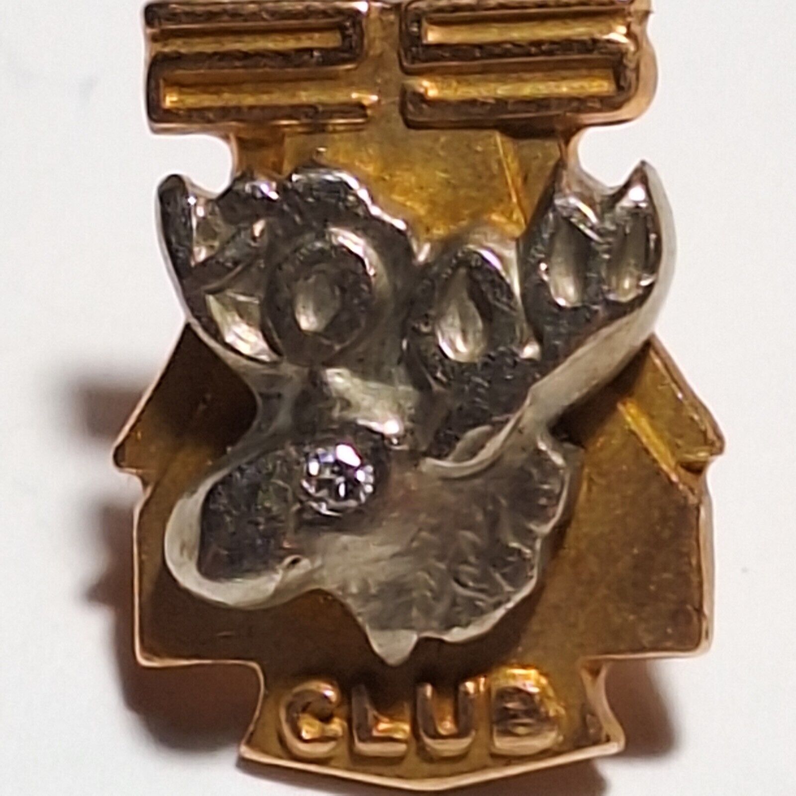 10K gold Moose Lodge 25 club pin with diamond eye