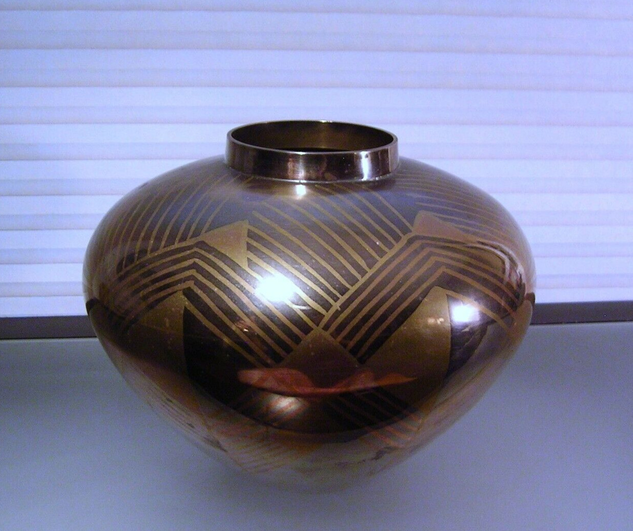 Dinanderie Art Deco Geometric Vase