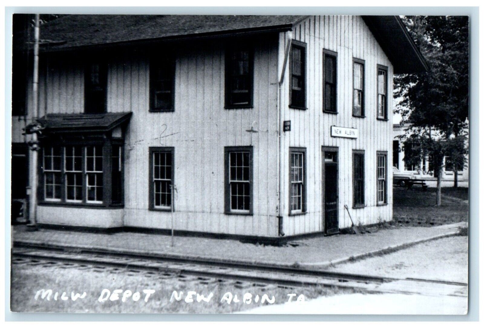 c1960's MILW New Albin Iowa IA Railroad Train Depot Station RPPC Photo Postcard