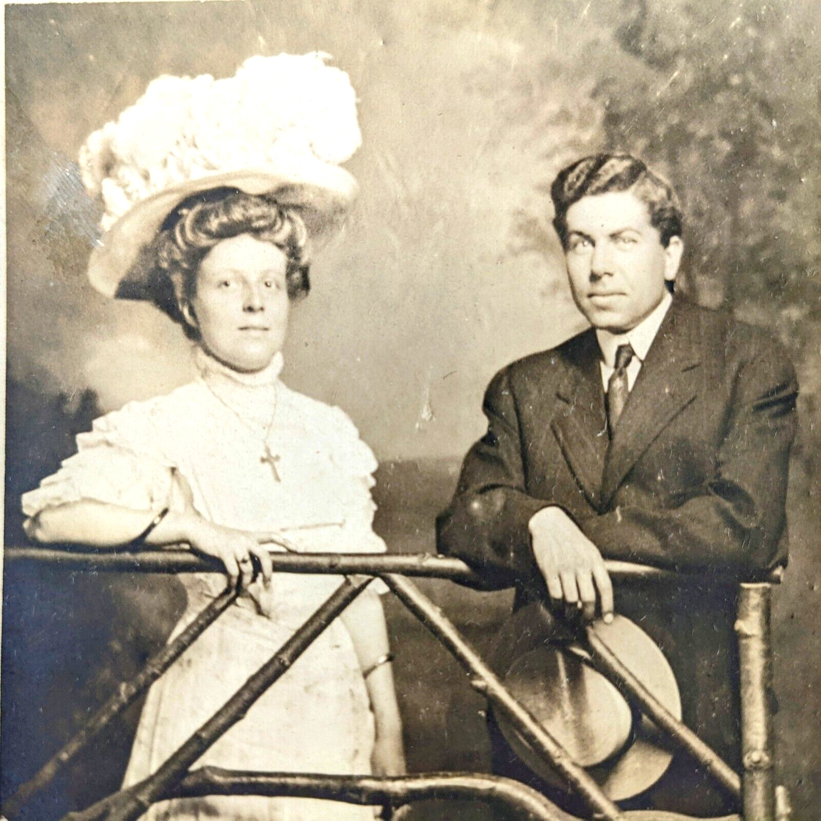 Husband Wife Portrait RPPC Postcard Couple Antique 1908 Alaska Yukon Pacific
