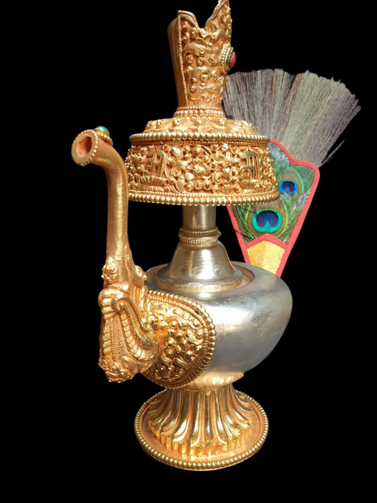 Large Copper Bhumpa Gold n Silver Water Offering Tibetan Buddhist Nepali Bhumba