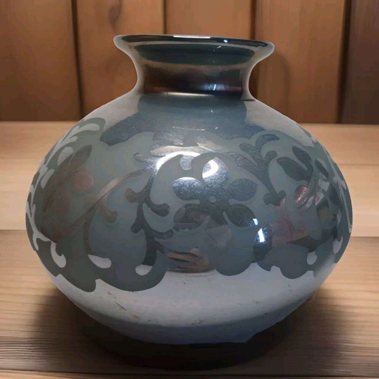 Vintage Etched/Blue/Floral Vase