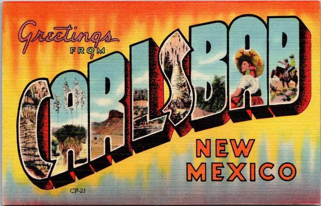 Carlsbad New Mexico Greetings from Carlsbad Large Letter Multi View Postcard VTG