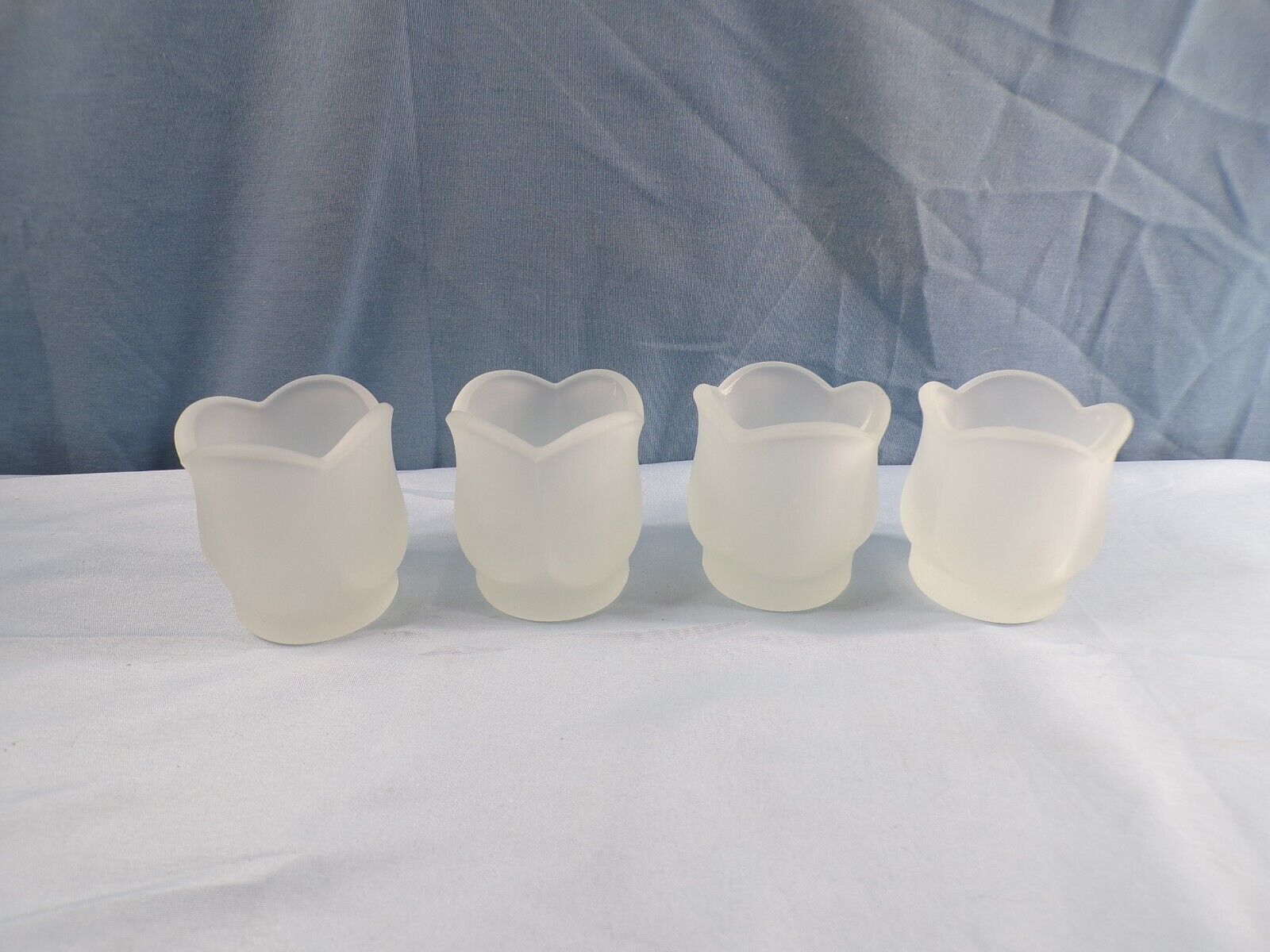 Lot of 4 Satin Clear Glass Tulip Shaped Votive Candle Holders