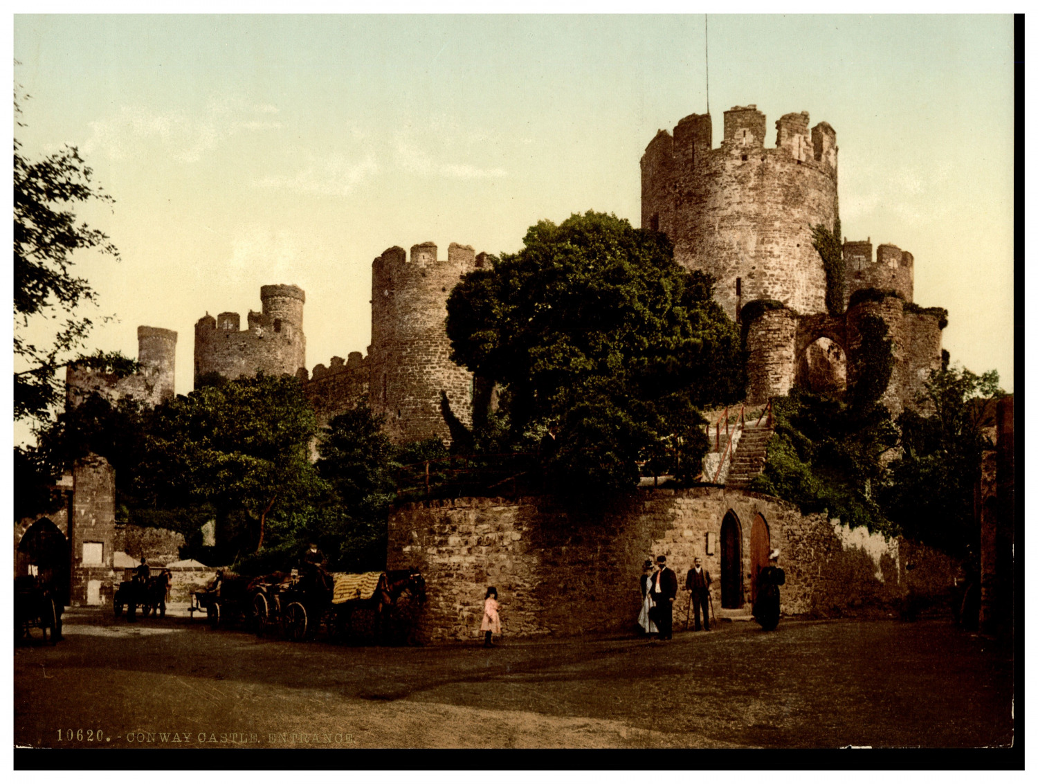Wales, Conway, Castle entrance vintage photochrome, photochromy, vintage photo