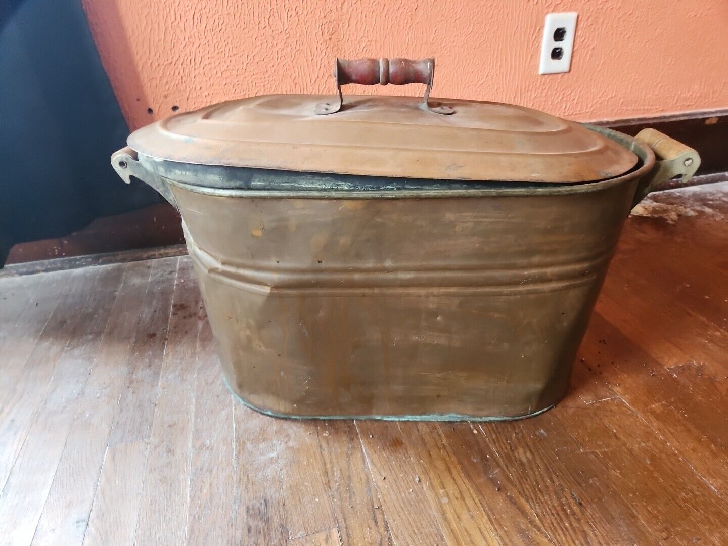 Large Antique Vintage c.1900 Copper Boiler Ham Cooker Wash Tub Kitchen Primitive