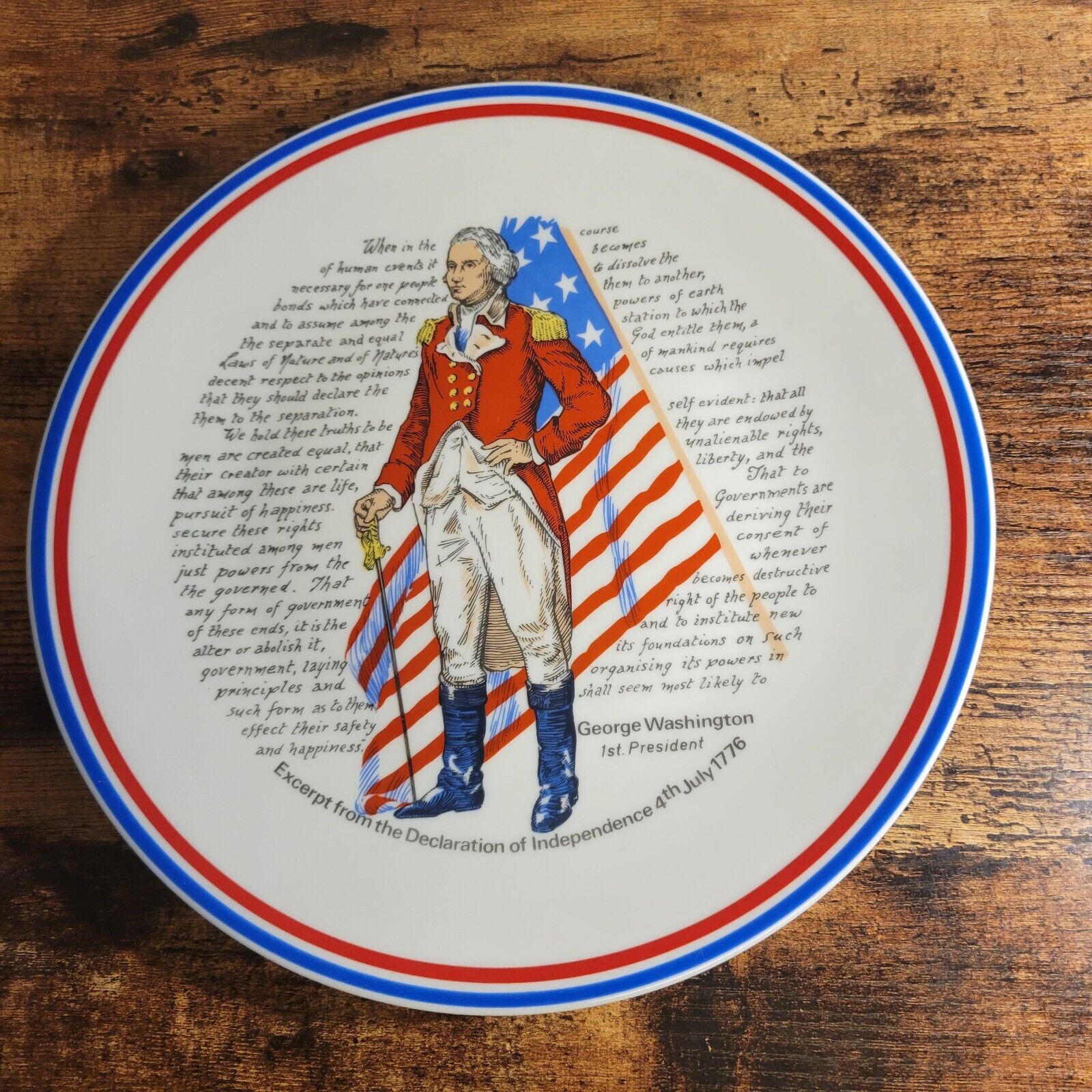 Patriotic Decorative Hanging Plate with Excerpt From Declaration of Independence