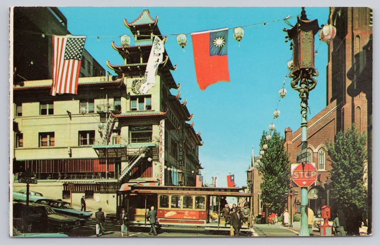 San Francisco California, Chinatown Grant Avenue Cable Car, Vintage Postcard