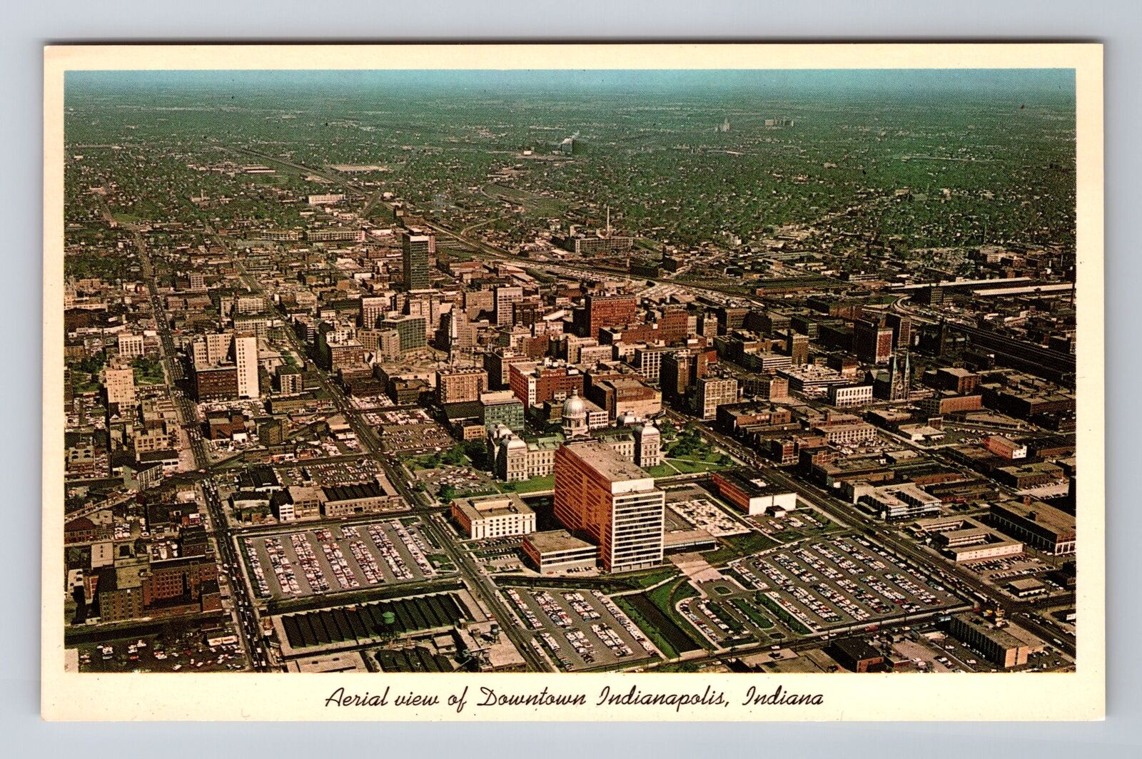 Indianapolis IN-Indiana, Aerial View of Downtown, Vintage Souvenir Postcard