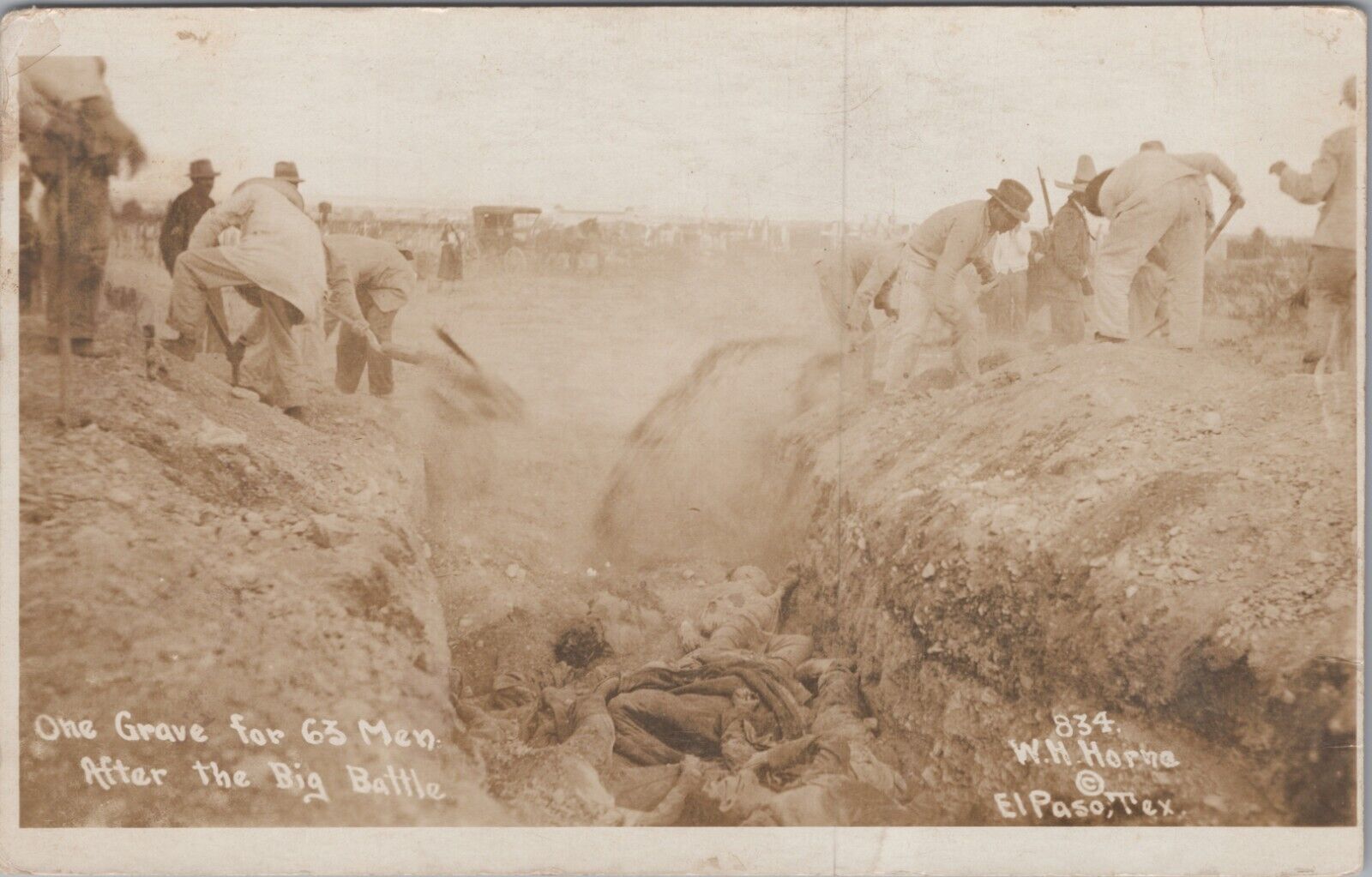 RPPC Wm Horne Mexican Revolution Burying Dead Bodies Trench #834 PC c1910s 8164a
