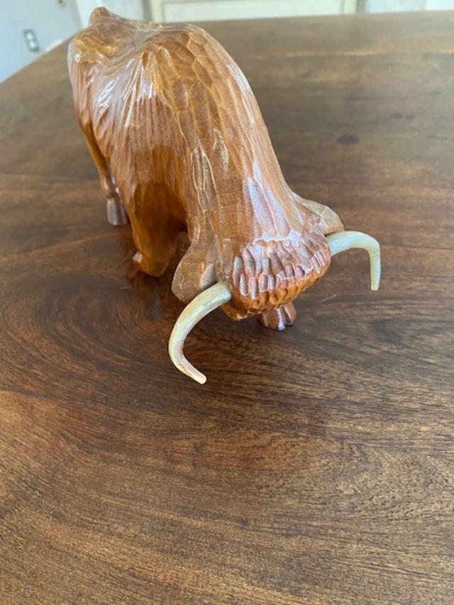 Hand-Carved Mahogany Bull