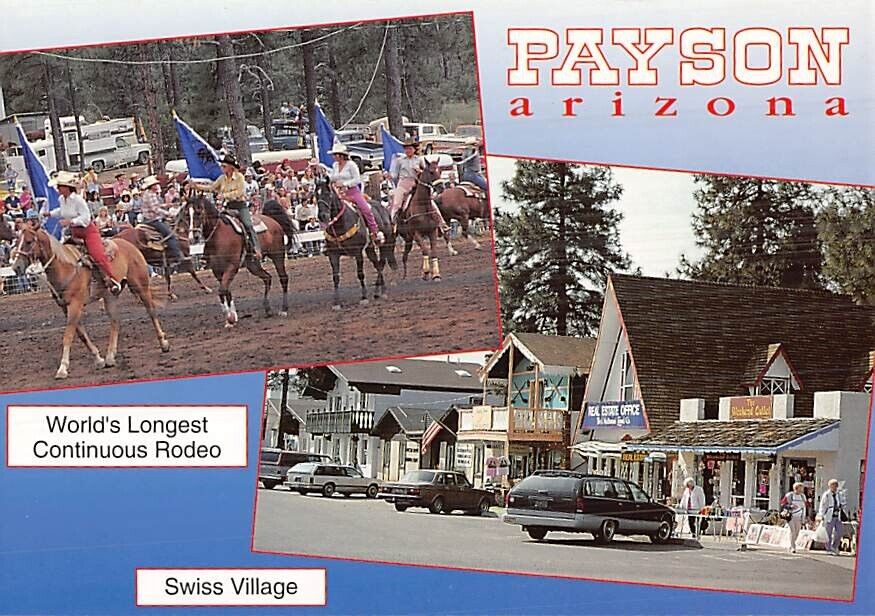 Postcard AZ: Payson, Arizona, Rodeo & Swiss Village, 4x6 Unposted