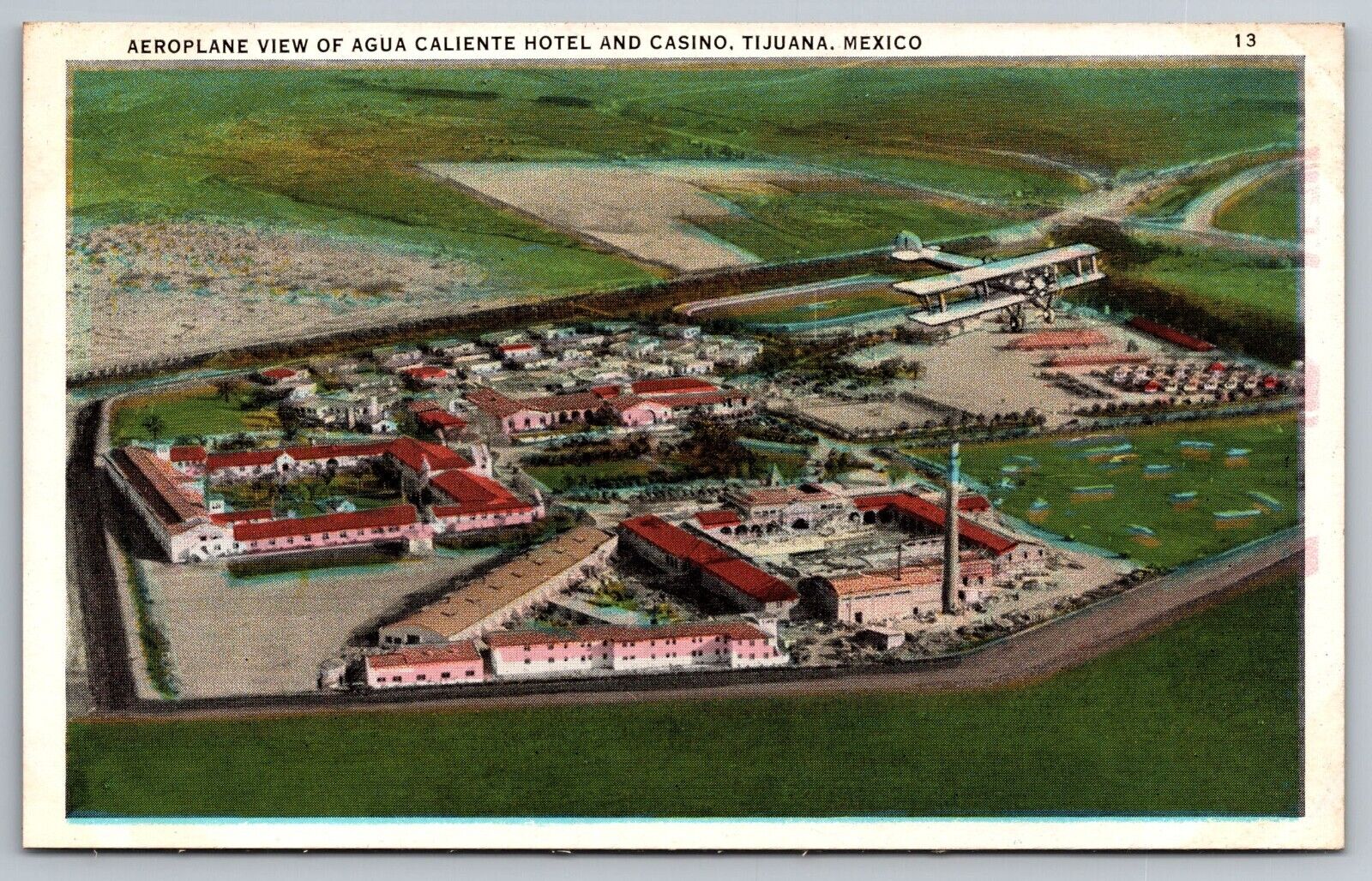 Aero View of Agua Caliente Hotel and Casino. Tijuana Mexico Postcard