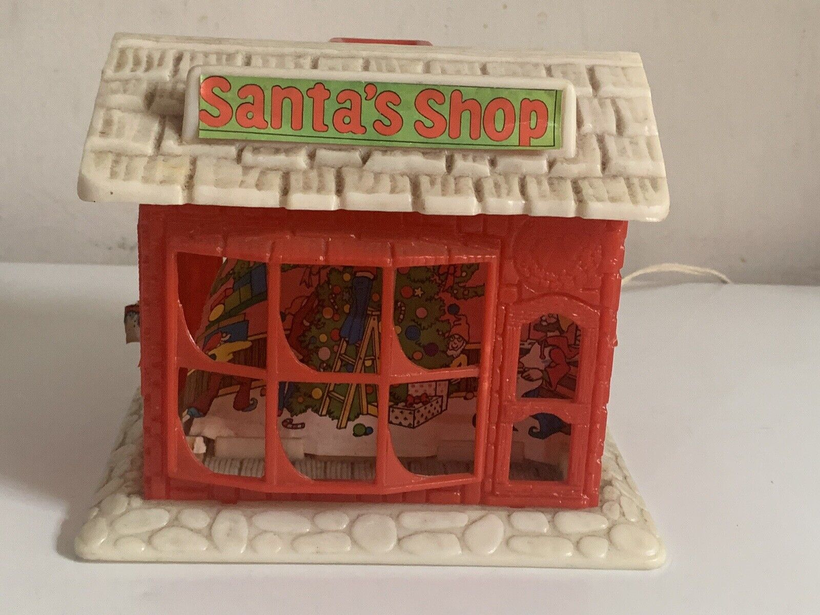 Vintage 1950\'s Hard Plastic Christmas Santa\'s Shop Light Up Workshop Home Decor