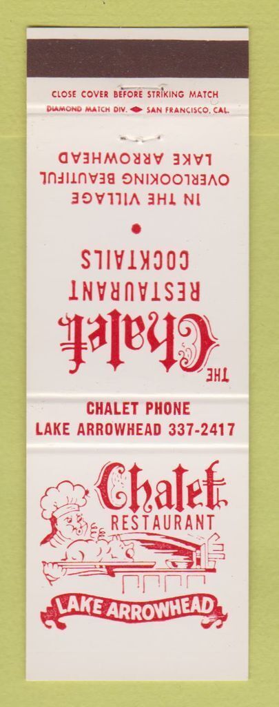 Matchbook Cover - Chalet Restaurant Lake Arrowhead CA