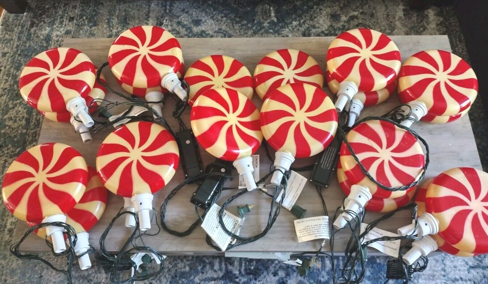 Set Of 20 Vintage GEMMY Peppermint Lollipops Christmas Blow Mold Yard Stakes 