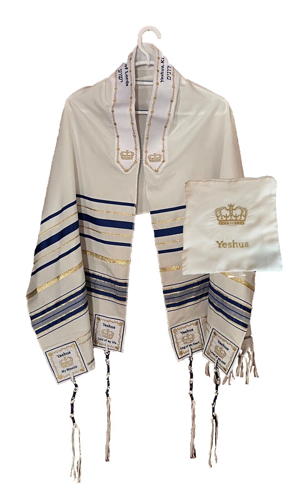XTRA Large  ROYAL BLUE Yeshua Messianic Tallit Prayer Shawl  & Talit Zipper Bag
