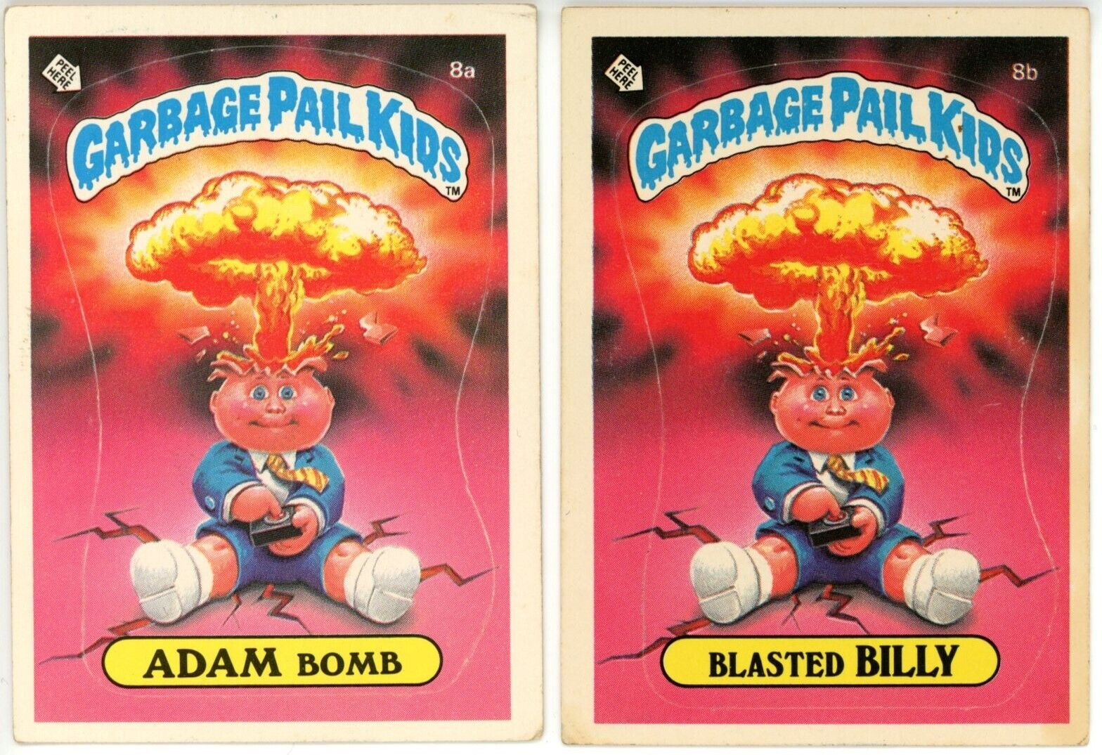 1985 Topps Garbage Pail Kids OS1 1st Series ADAM BOMB 8a & BLASTED BILLY 8b Card