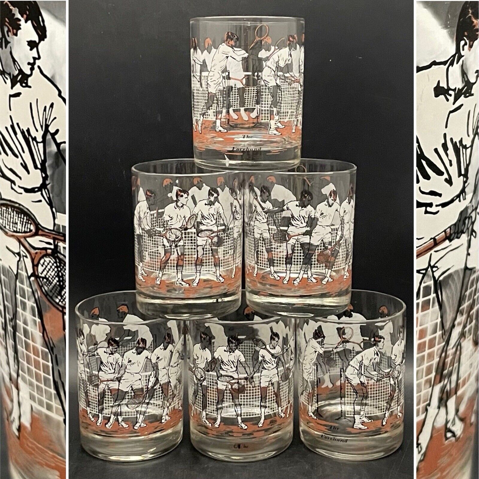 Cera Barware The Forehand Lowball Whiskey Glasses 6ps Set c1960s USA 4.25