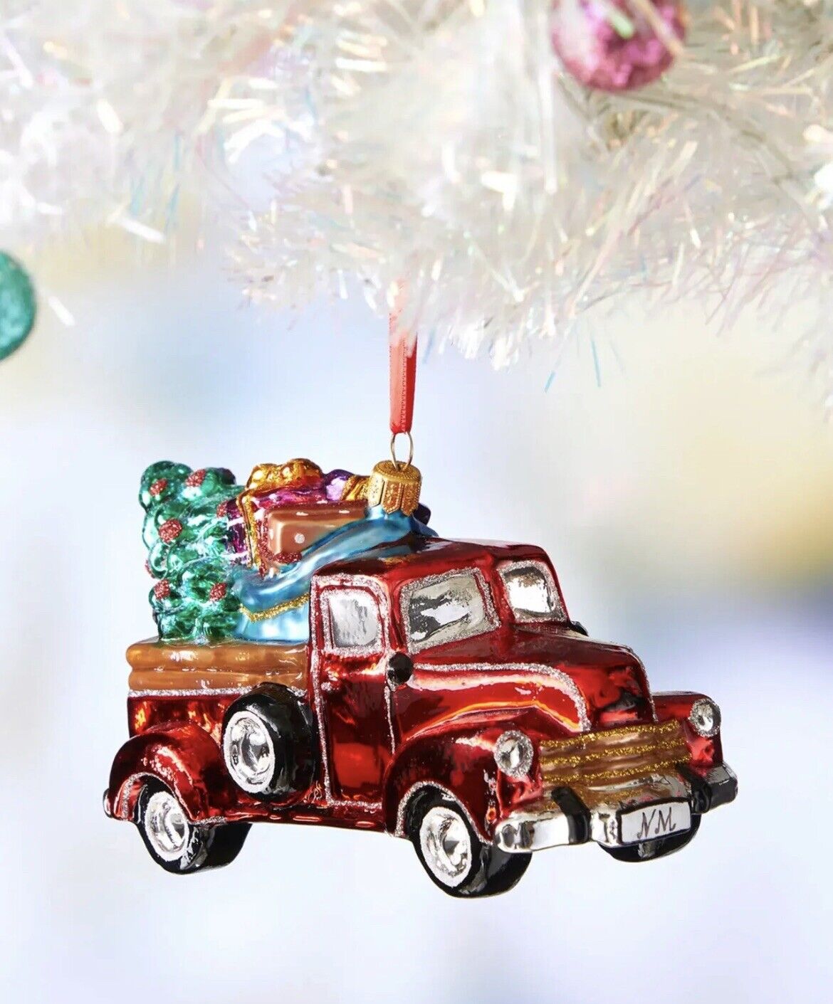New Neiman Marcus John Huras pick-Up truck car Gifts Glass tree Ornament