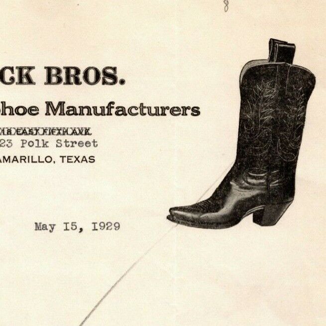 1929 Beck Bros. Boot and Shoe Manufacturers Amarillo, Texas Letterhead