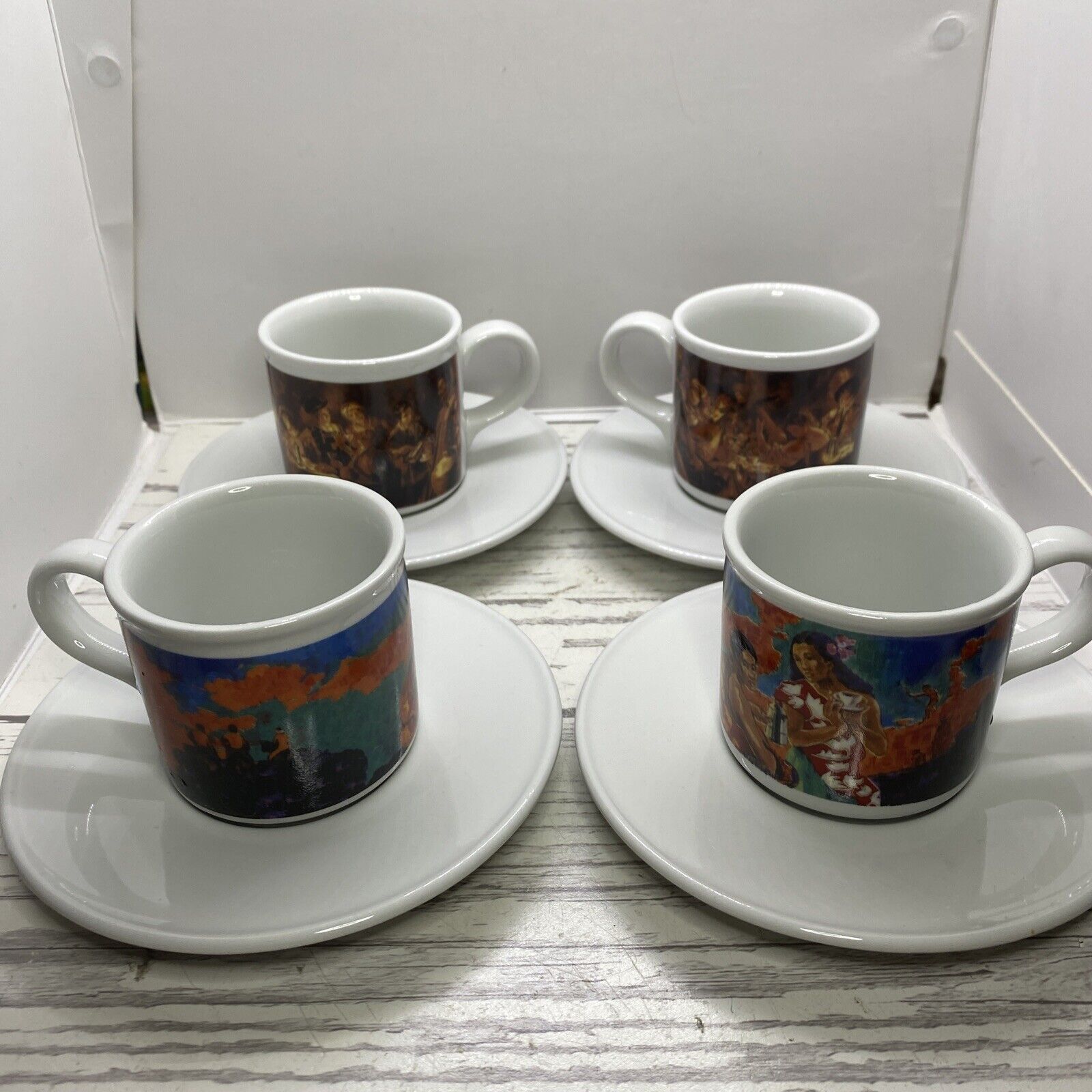 Lavazza Cafe des Arts Limited Edition 4 Vintage Espresso Cup and Saucer Set