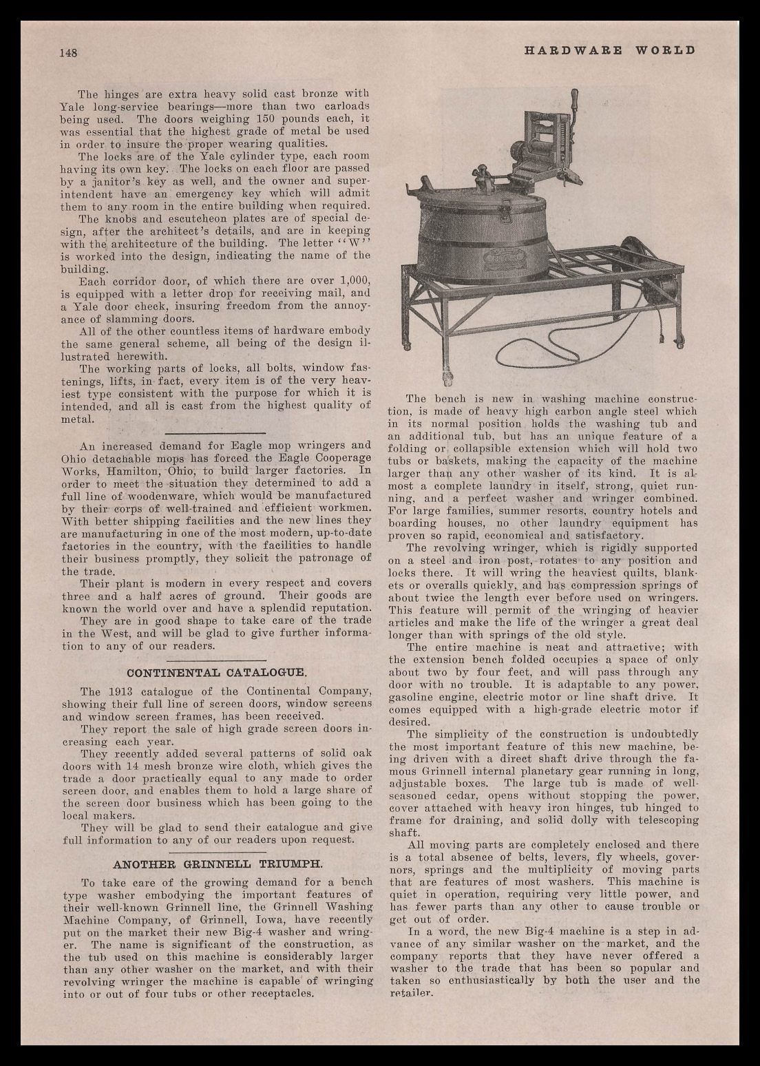 1912 Grinnell Washing Machine Company Iowa Big-4 Washer Article Vintage Print Ad