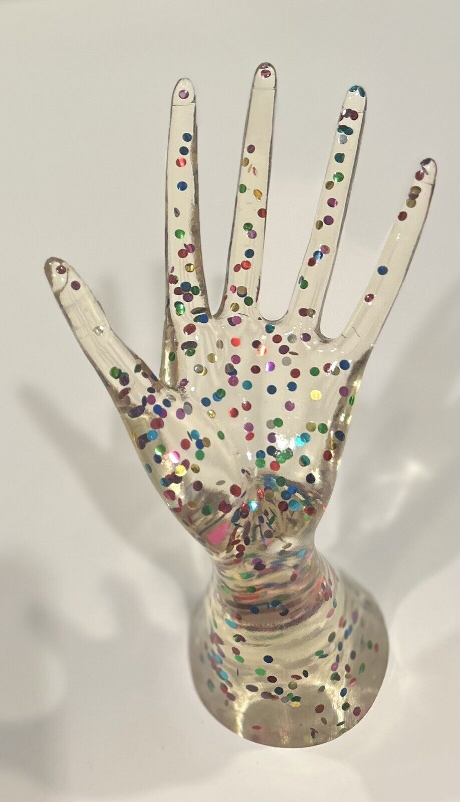 Vintage 1960s Acrylic Lucite Mannequin Jewelry Display Hand Form with Confetti