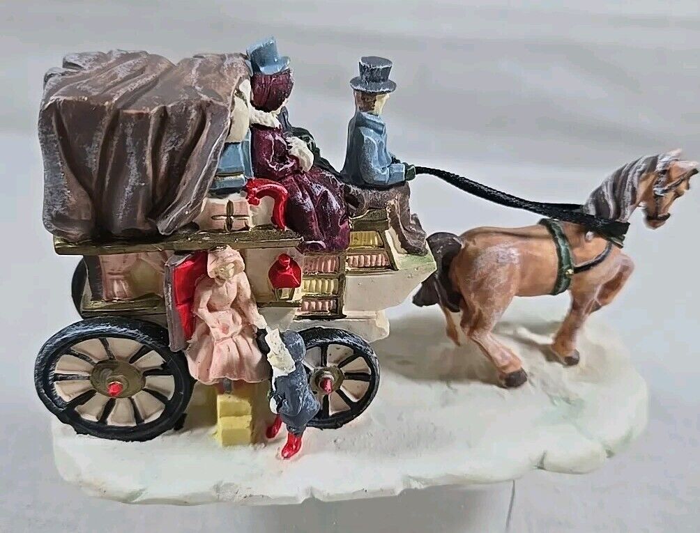 Vintage Santas Best Christmas Horse Drawn Carriage With Family in Box