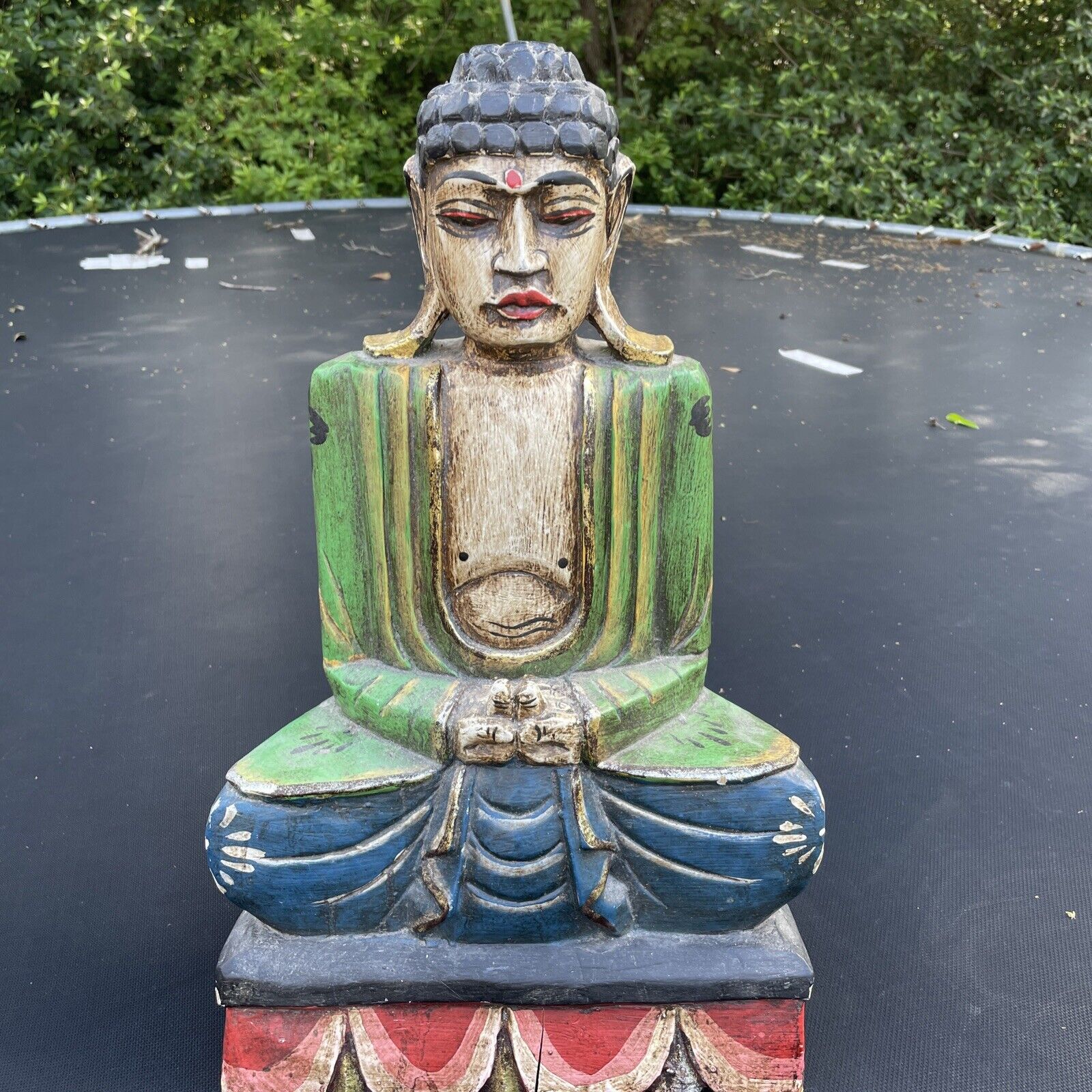 Vintage Hand Carved / Painted Sitting Buddha 19.25 Inches Tall