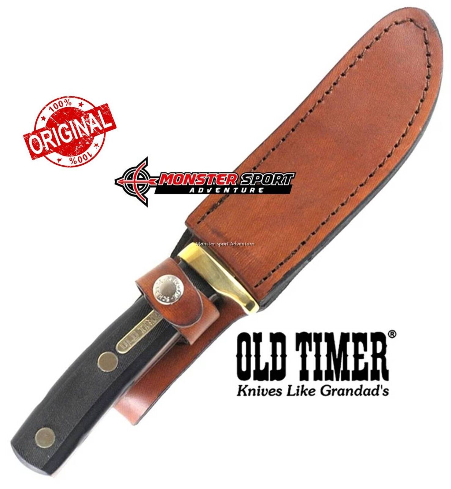 Vintage Old Timer Schrade USA 160 OT Fixed Blade Knife & Leather Sheath & Stone