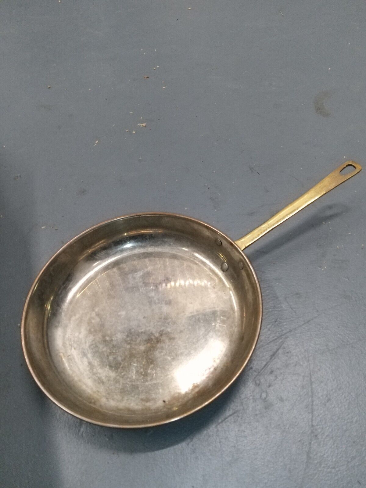 Vtg Antique Copper Brass Handle Frying Saute Pan 8.5