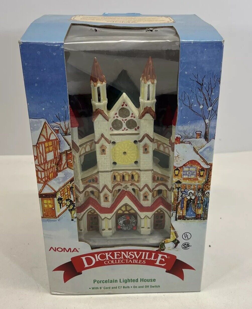 1996 NOMA Dickensville Christmas Village Lighted Porcelain House/Church w/box