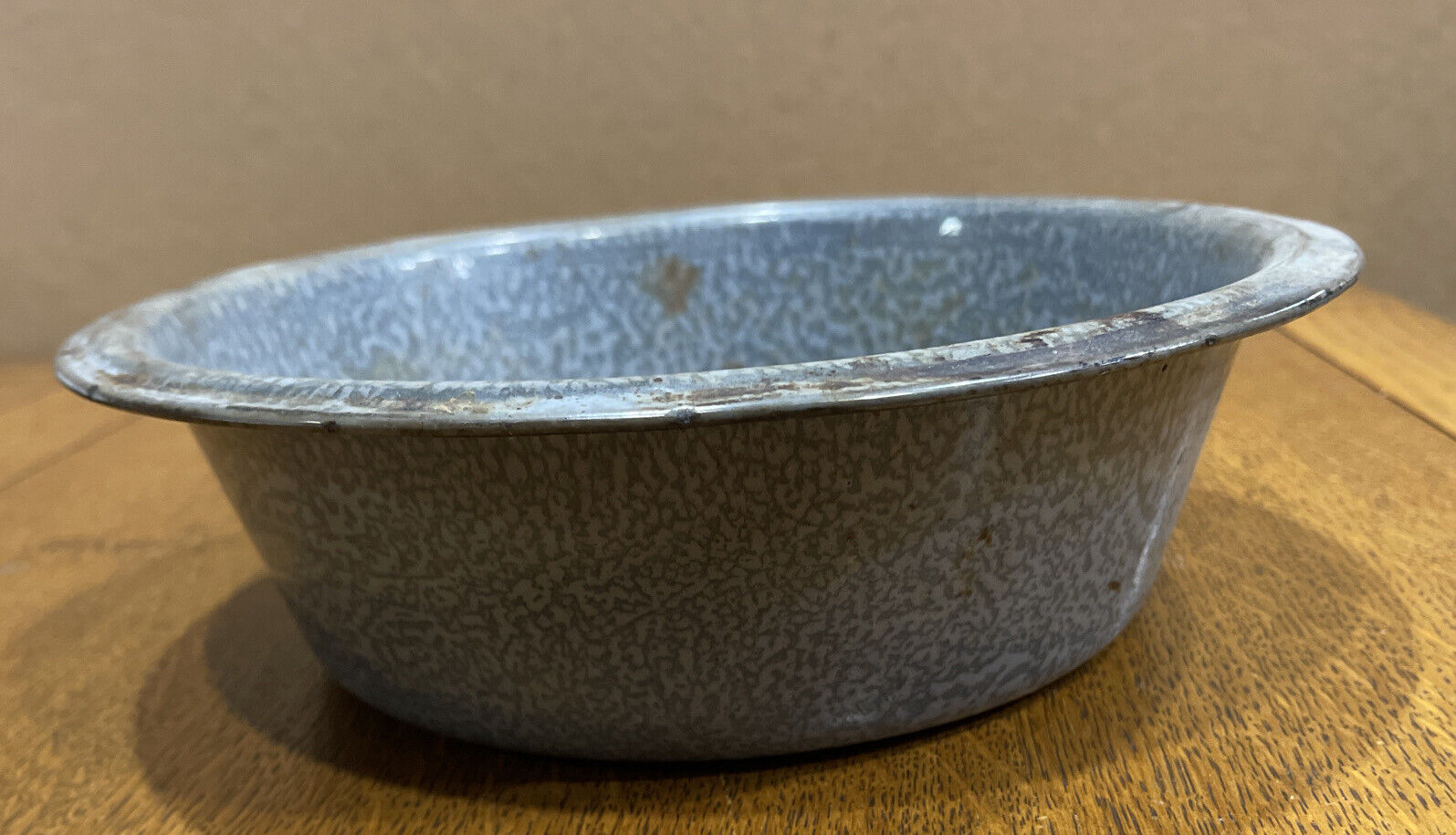 Vintage / Antique Gray Graniteware Bowl Enamelware Grey Speckled Bowl 10” By 3”