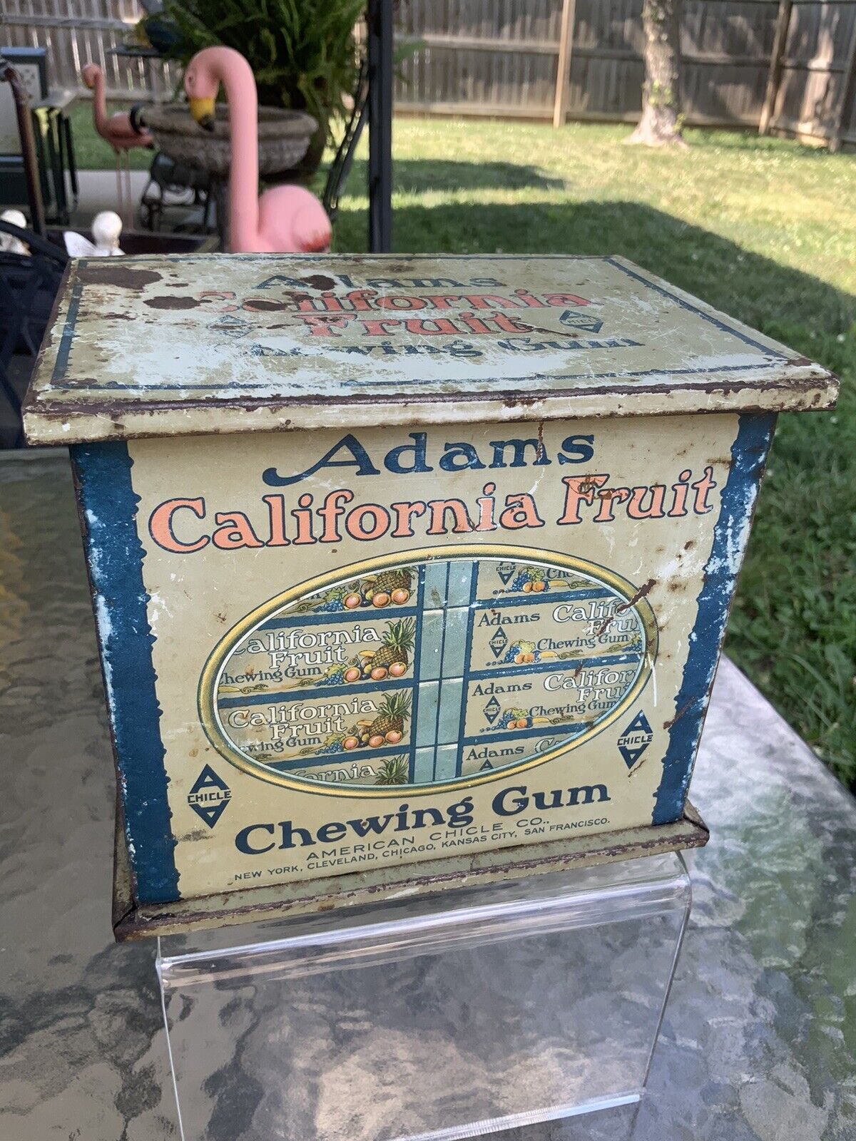 Antique Adams California Fruit Chewing Gum Display Tin American Chicle