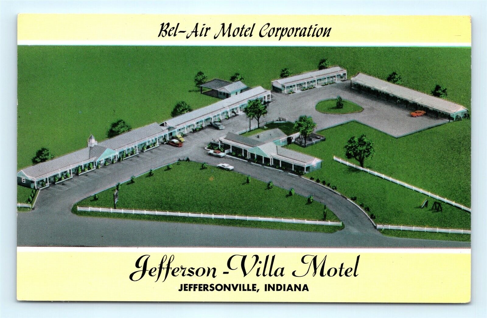 Postcard IN Jeffersonville Bel-Air Motel Corporation Jefferson Villa Motel F19