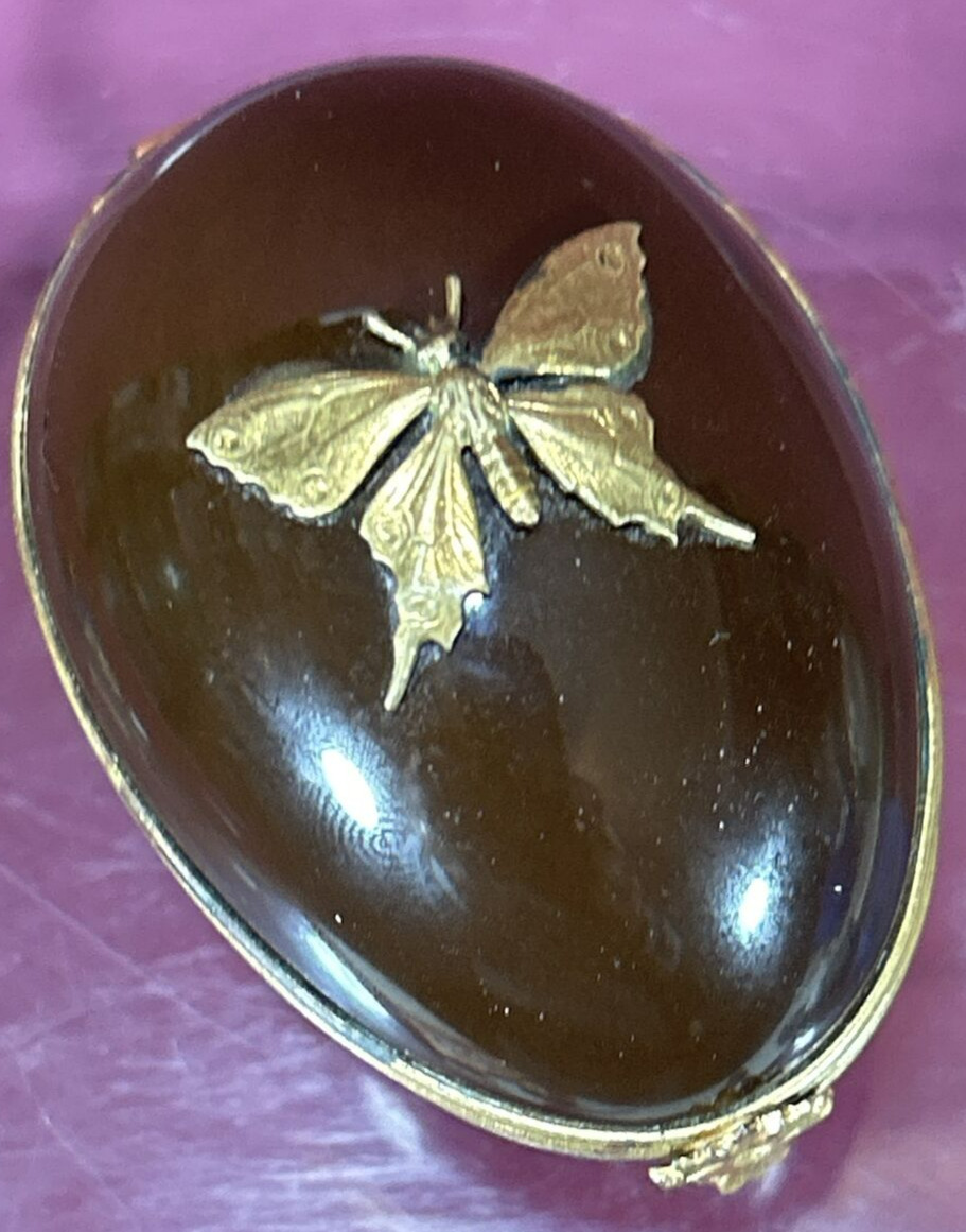 Limoges Neiman Marcus Brown Butterfly Porcelain Egg Trinket Box France VTG