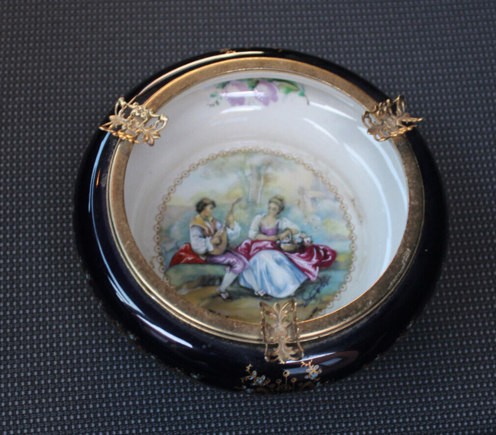Vintage acf sevres porcelain marked ashtray victorian scene