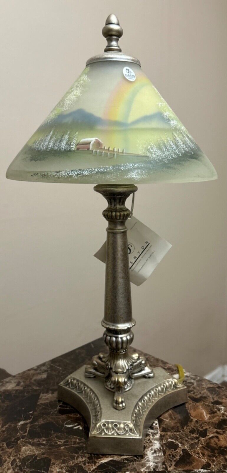 FENTON REVERSE PAINTED RAINBOW LAMP LIMITED RARE