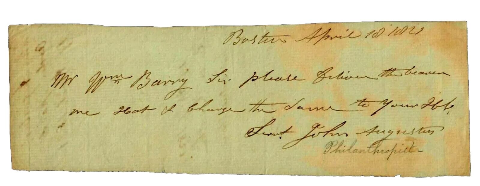 RARE “Father of Probation” John Augustus Signed Document Dated 1821