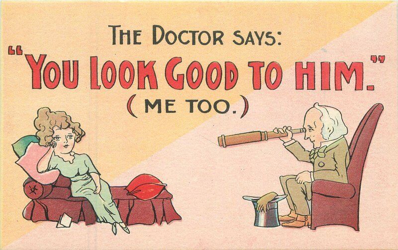 Comic humor Doctor says you look good to him Me too Postcard 22-9337