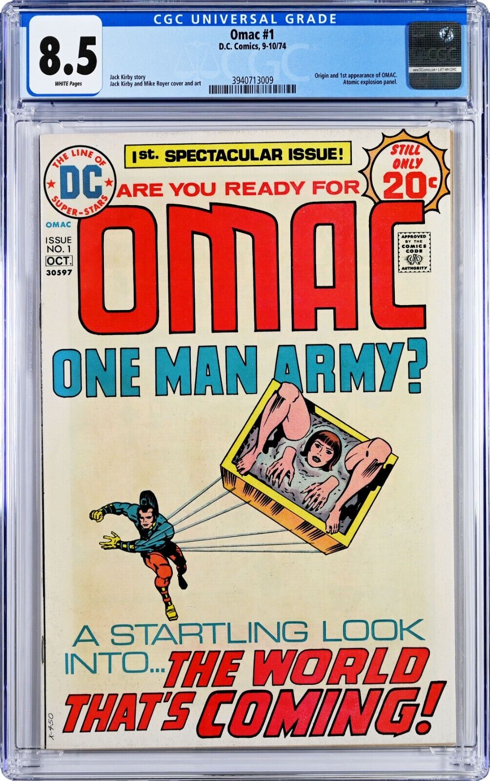 Omac #1 CGC 8.5 (Oct 1974, DC) Jack Kirby story, Origin & 1st appearance of OMAC
