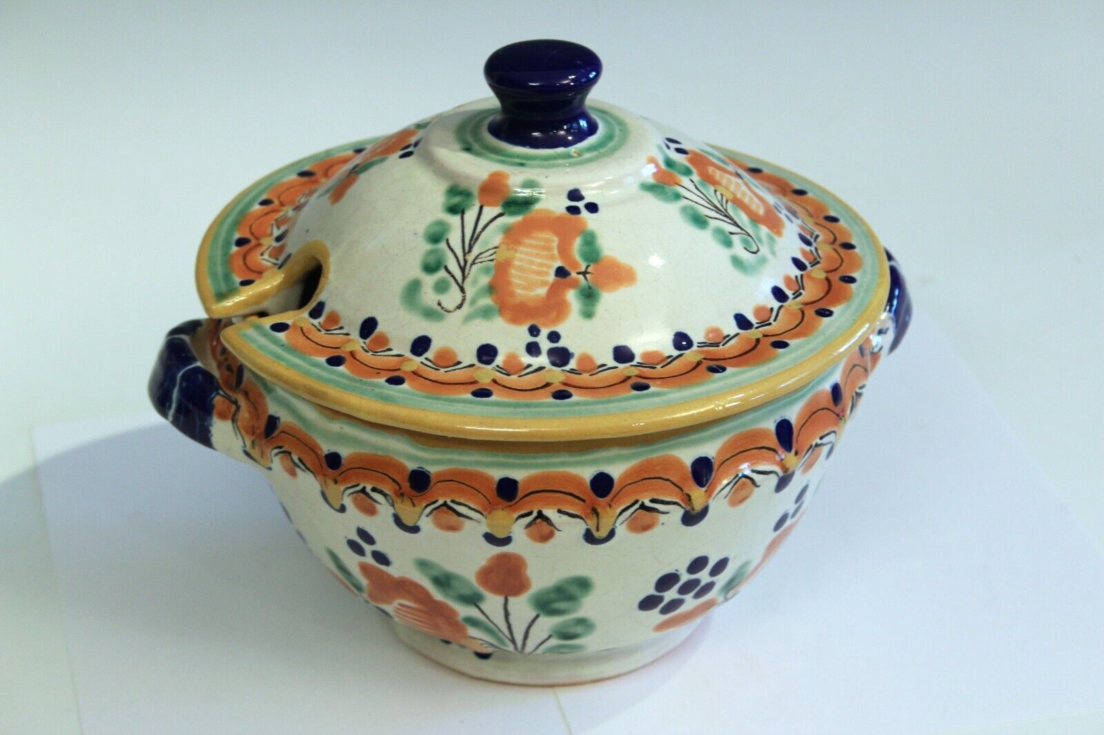 Old Vintage Uriarte Talavera Mexican Pottery Signed Tureen & Cover