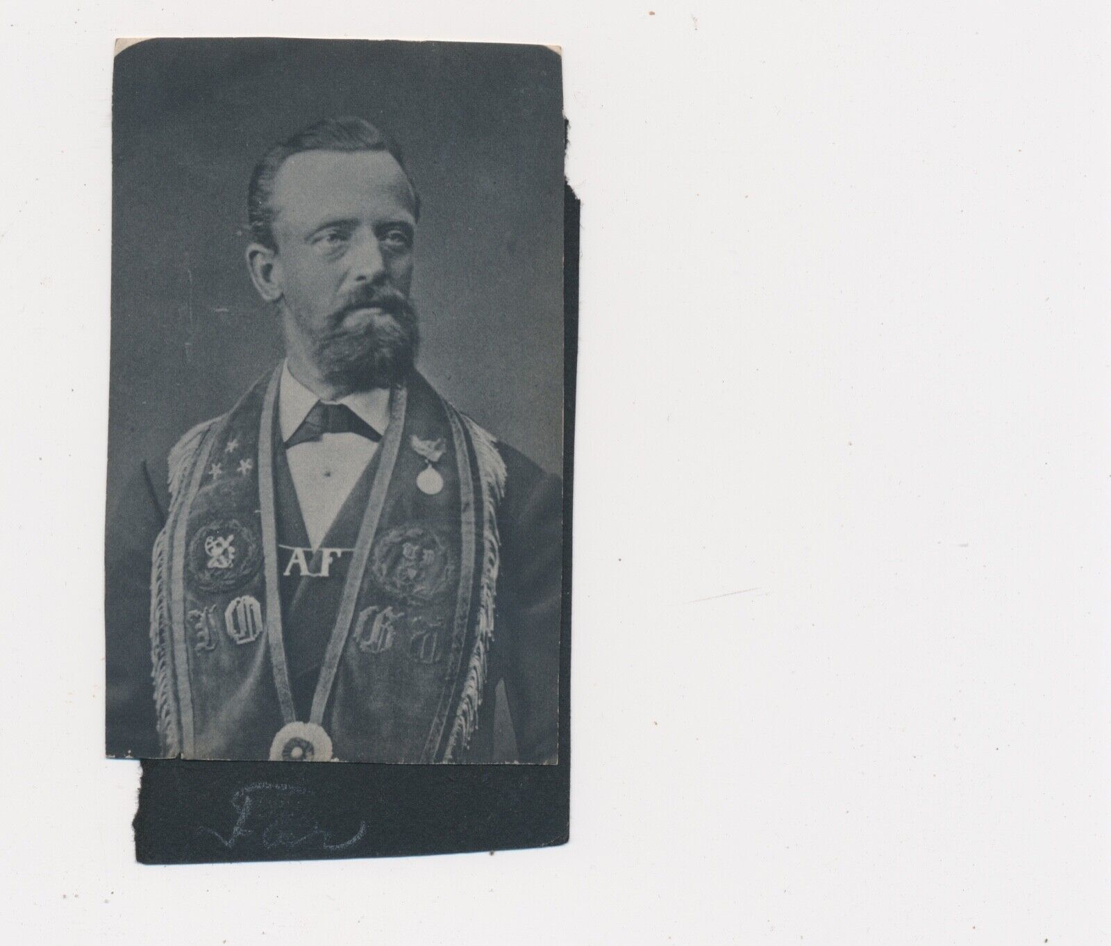 Rare 1910 Vintage Photograph Masonic Bearded Man Embroidered Vest Medals A.F. 