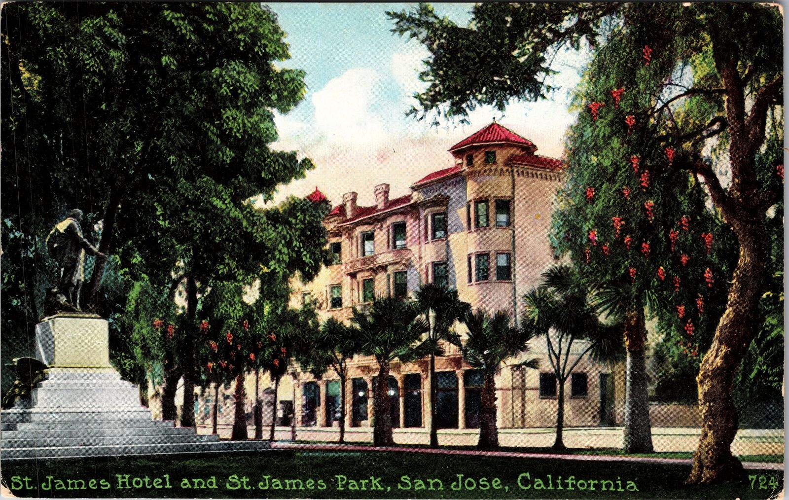 San Jose CA-California, St James Hotel & Park Vintage Souvenir Postcard